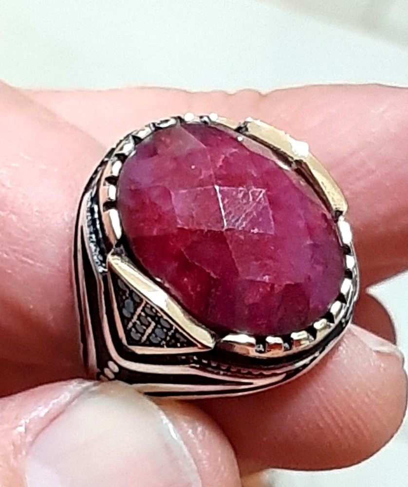 Mens 925 Ruby Turquoise Solitaire Silver Ring Man Sterling $