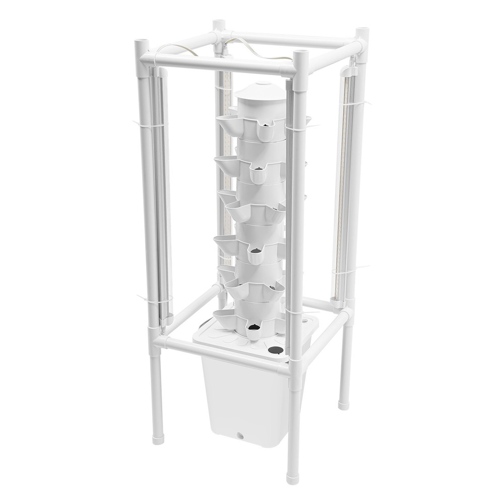 30-Pot Vertical Hydroponic Tower System Set with LED Lighting & Auto-Watering
