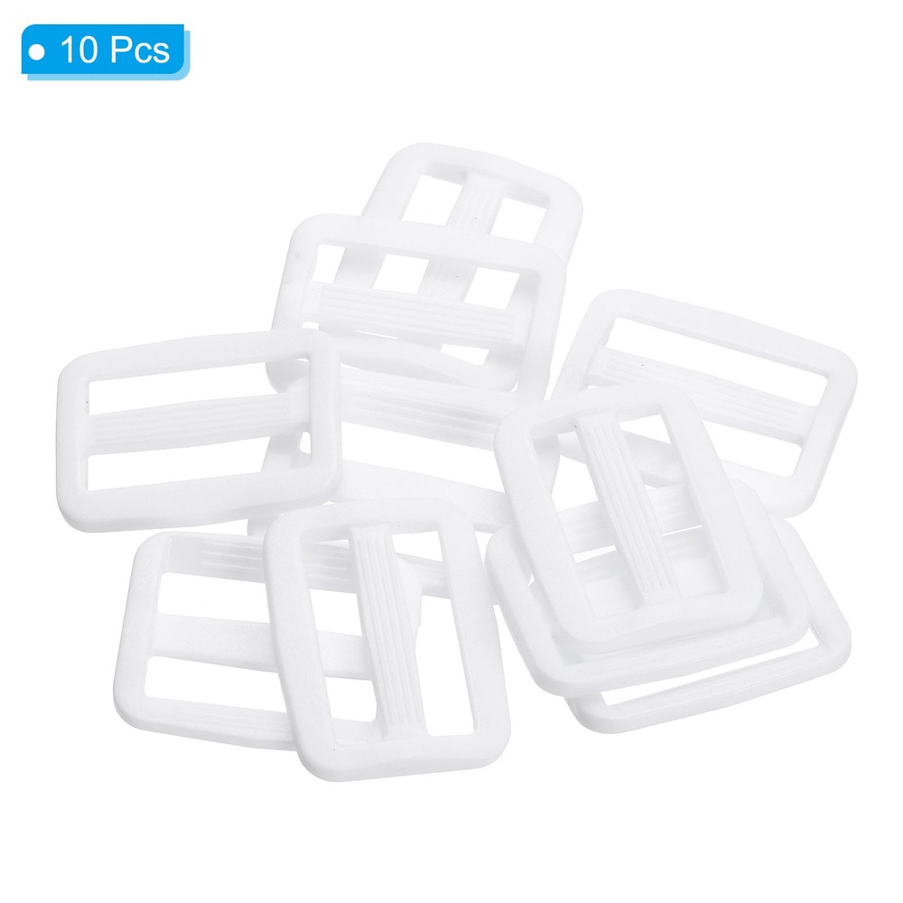 1 Inch Tri-Glide Slide Buckles, 10 Pack Plastic Webbing Strap Fastener, White