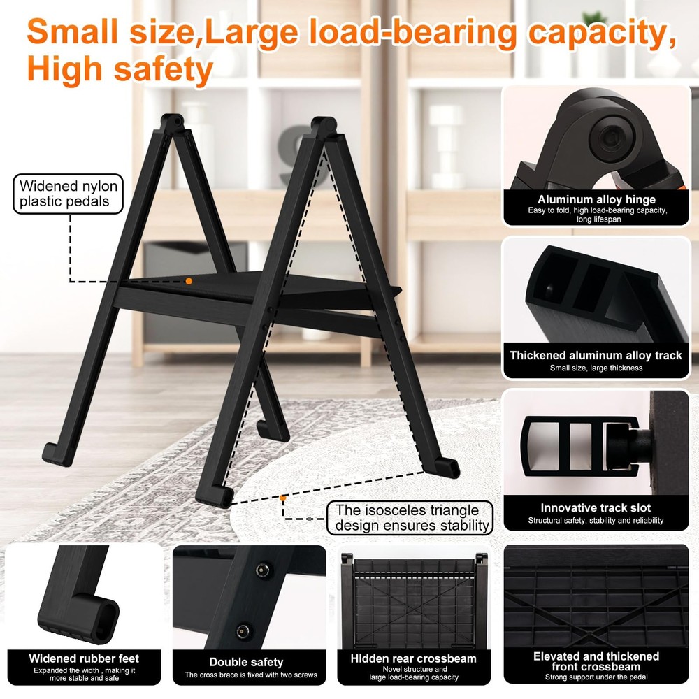 Folding Step Stool,Aluminum Ultra Thin Stool,400 Lbs Capacity Heavy Duty with...