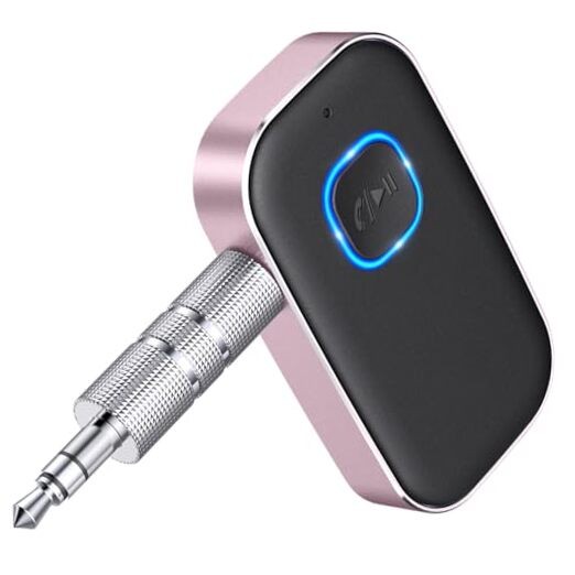 Bluetooth AUX Adapter for Car, Noise Reduction Bluetooth Receiver Black+Pink