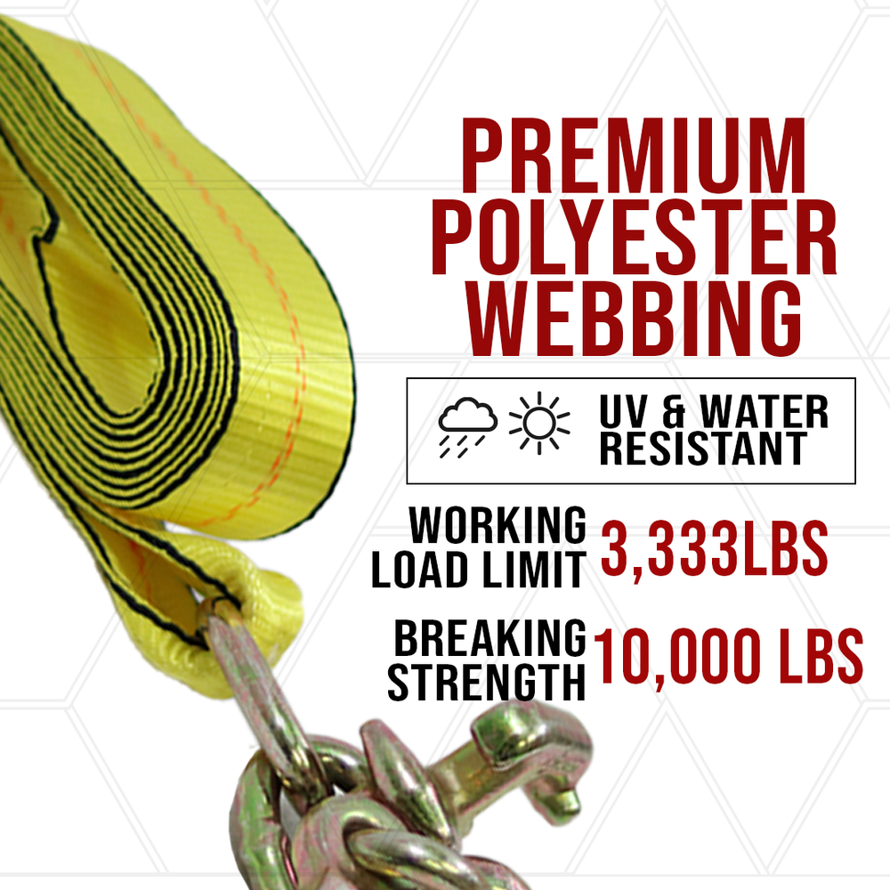 Cluster Hook Strap 2" x 10' Towing Recovery Winch Strap G70 Hooks - RTJ Hooks