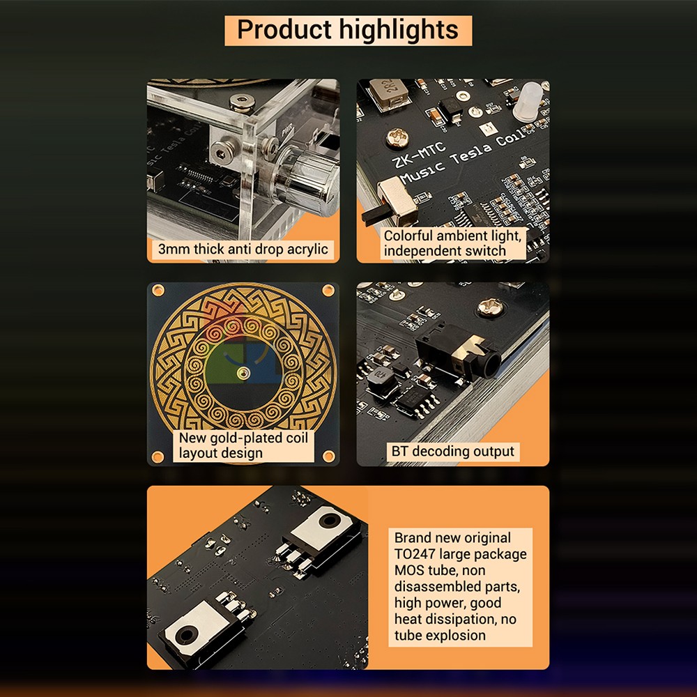 Music Tesla Coil 2Mode Artificial Lightning Touchable BT Decoding Colorful Light
