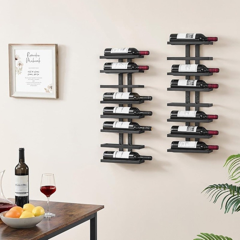 Sturdy Wall Mounted Wine Rack Metal Design Space Saving Bottles Organizer New