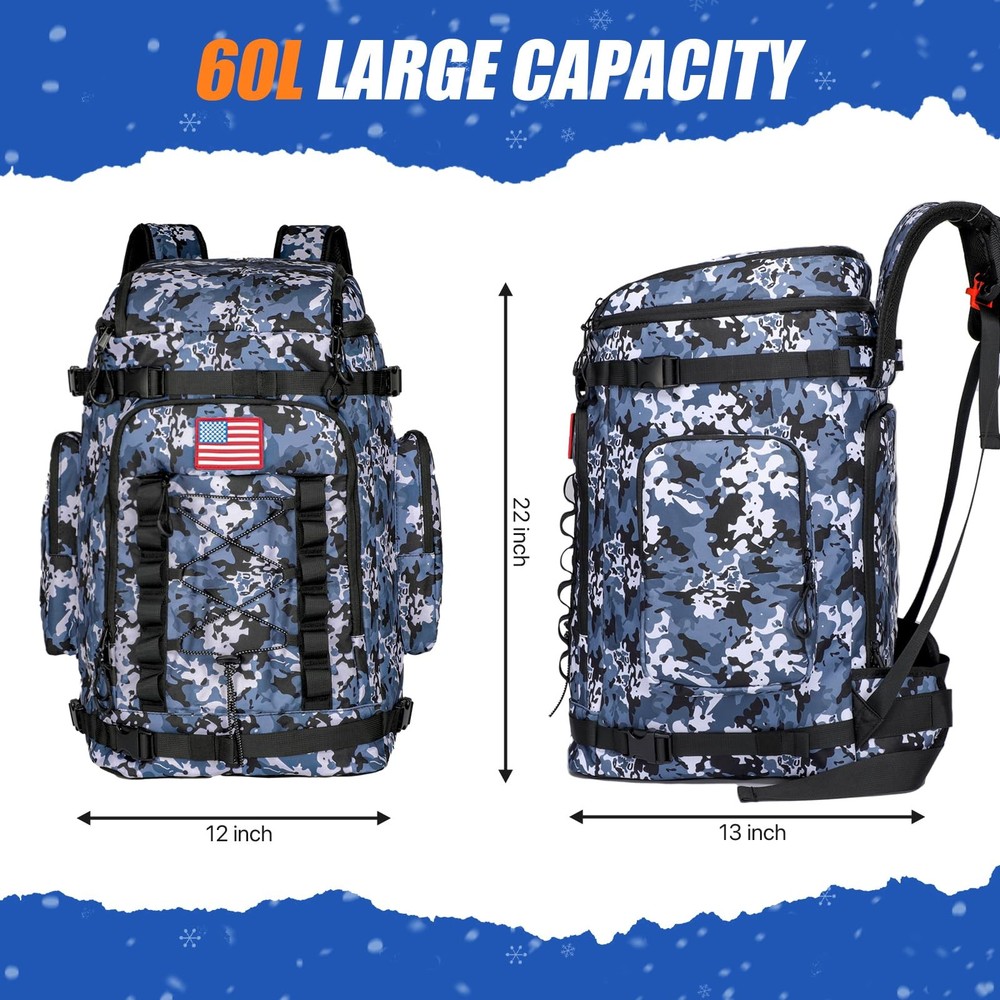 masterwow Ski Boot Bag Backpack, 60L Ski Boot Bag Waterproof Travel Backpack ...