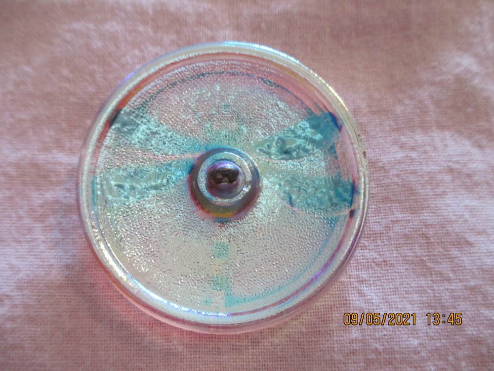 Insects #01 - Czech Glass Hand Painted Multi Colored Dragonfly Button 1.591"