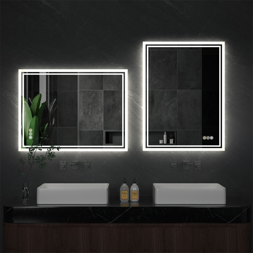 Rectangle Slim LED Bathroom Mirror Hanging Makeup Mirror Demister Sensor Switch
