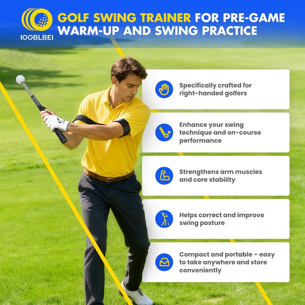 Retractable Golf Swing Trainer, Golf Training Aid & Golf Grip Trainer for Rig...