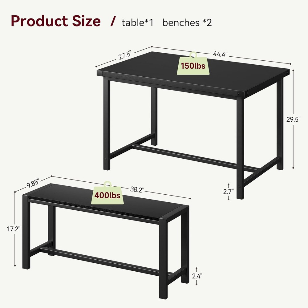 Dining Table Set 4 Kitchen Table W/ Benches Rectangular Dining Room Table Set W/
