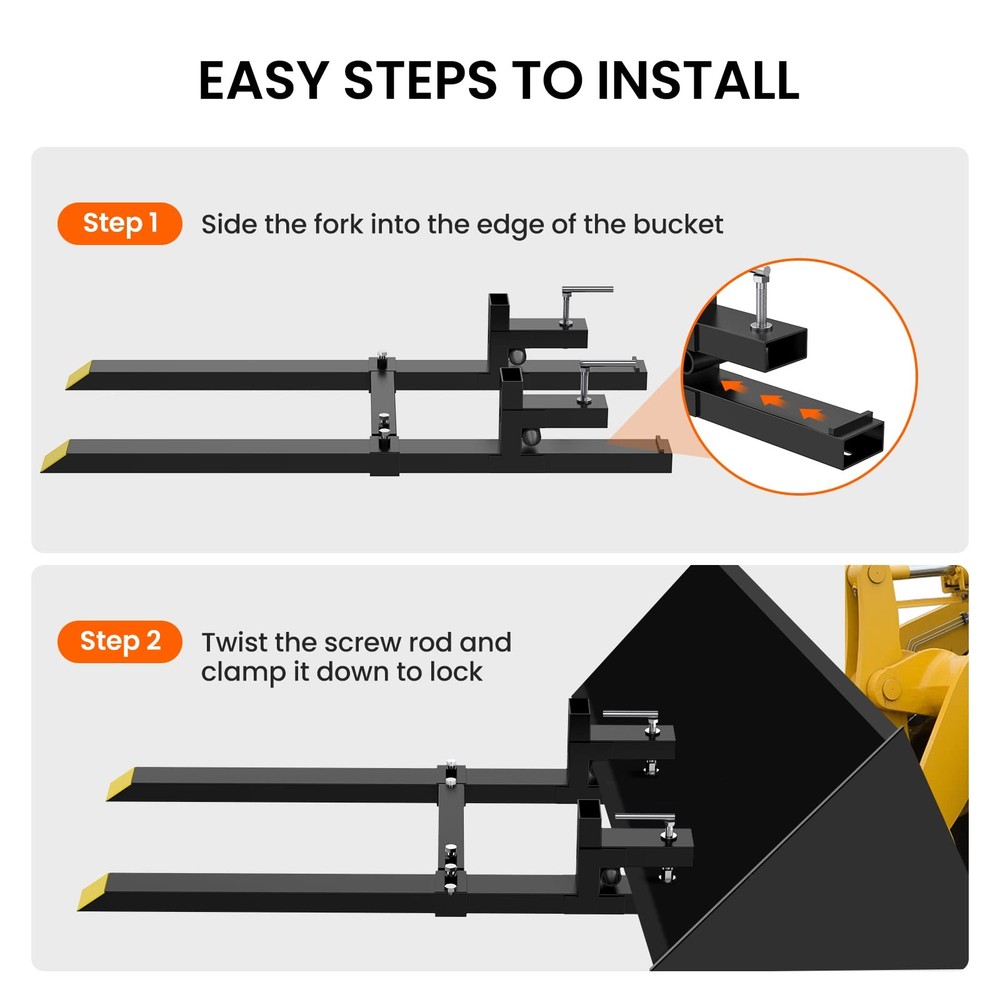60" 1500lbs Clamp on Pallet Forks Fork Rack with Adjustable Stabilizer Bar