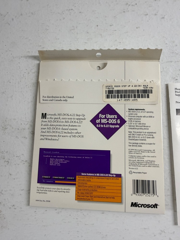 Microsoft MS-DOS 6.22 Step Up 3 3.5" Floppy Disks