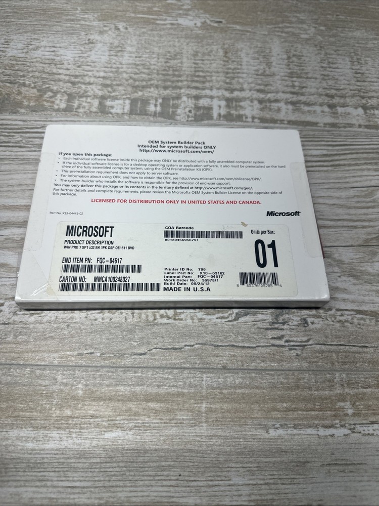 Microsoft Windows 7 Pro Original Hologram DVD 64-bit - OEM Builder Pack