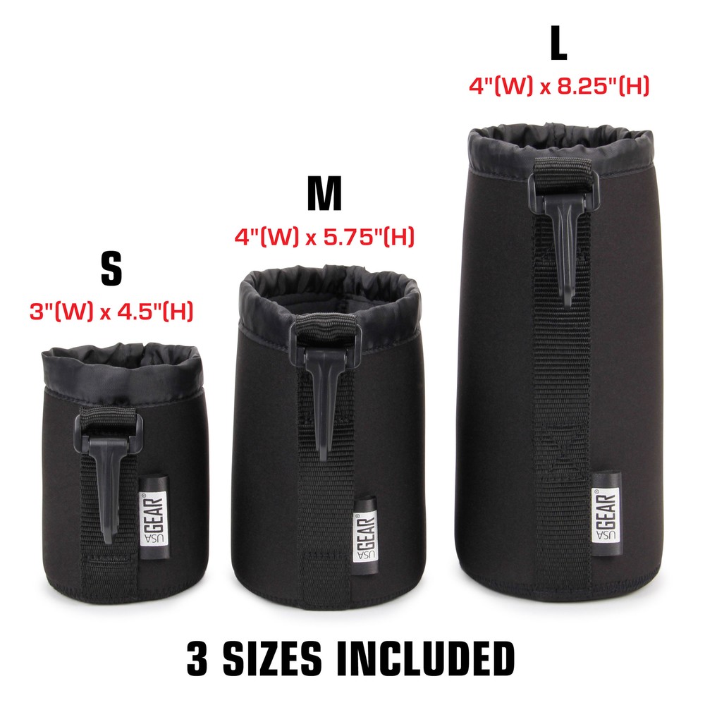 FlexARMOR 3-Pack Protective Neoprene Lens Pouch Cases in Small, Medium and Large