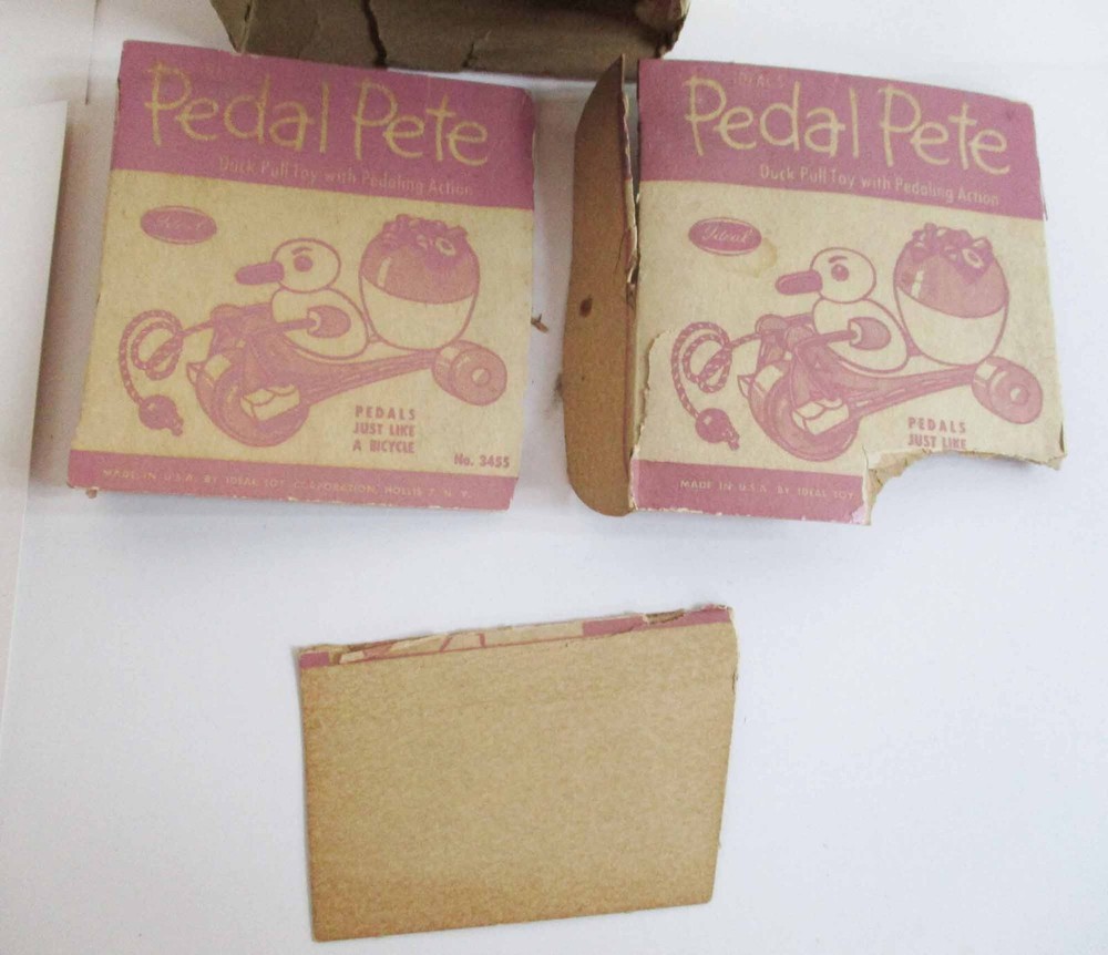 Vintage Easter Hard Plastic Ideal Pedaling Duck and Egg Pull Toy Boxed 1950s HTF