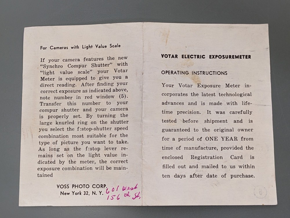 Votar Hyper‑VII Electric (Selenium) Exposure Meter With Case And Box