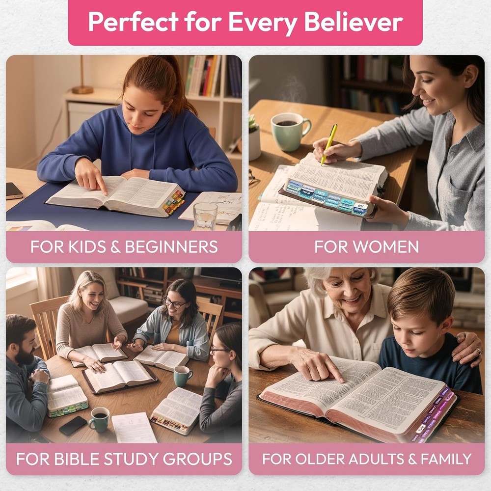 90 Pink Bible Tabs, Large Print Laminated Study Index Tabs