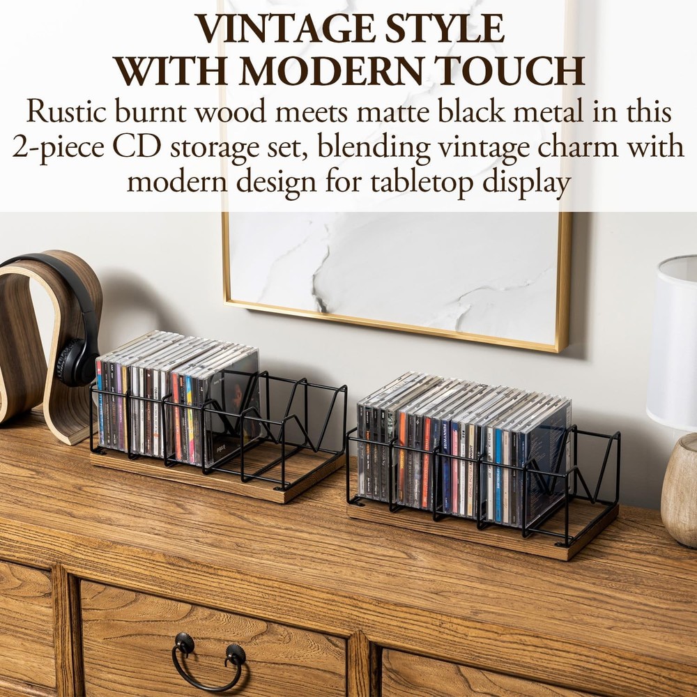 2 Pcs CD Rack Stand Holder DVD Tower Tabletop Compact Disc Case Organizer