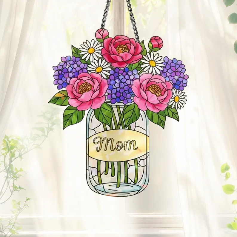 Custom Mom Flower Acrylic Suncatcher Personalized Gift
