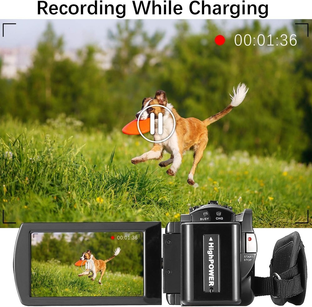 Versatile Video Camera with Pause Function, 2 Batteries & Anti-Shake Technology