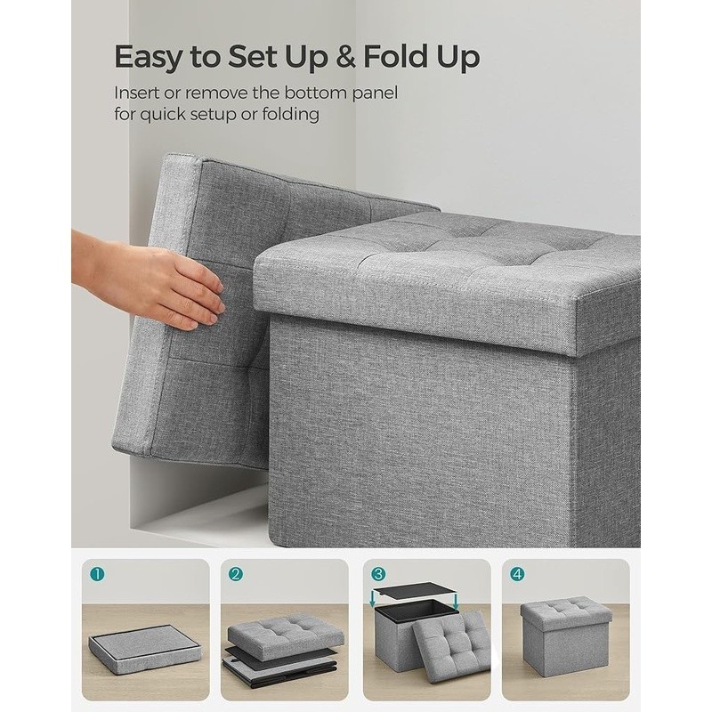 Folding Storage Ottoman Multi-Purpose Organizer Durable Upholstered Seat New