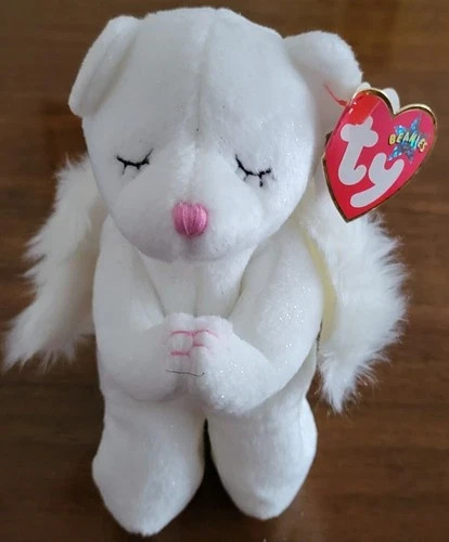 Ty BLESSED WHITE TEDDY BEAR WITH WHITE FLUFFY WINGS
