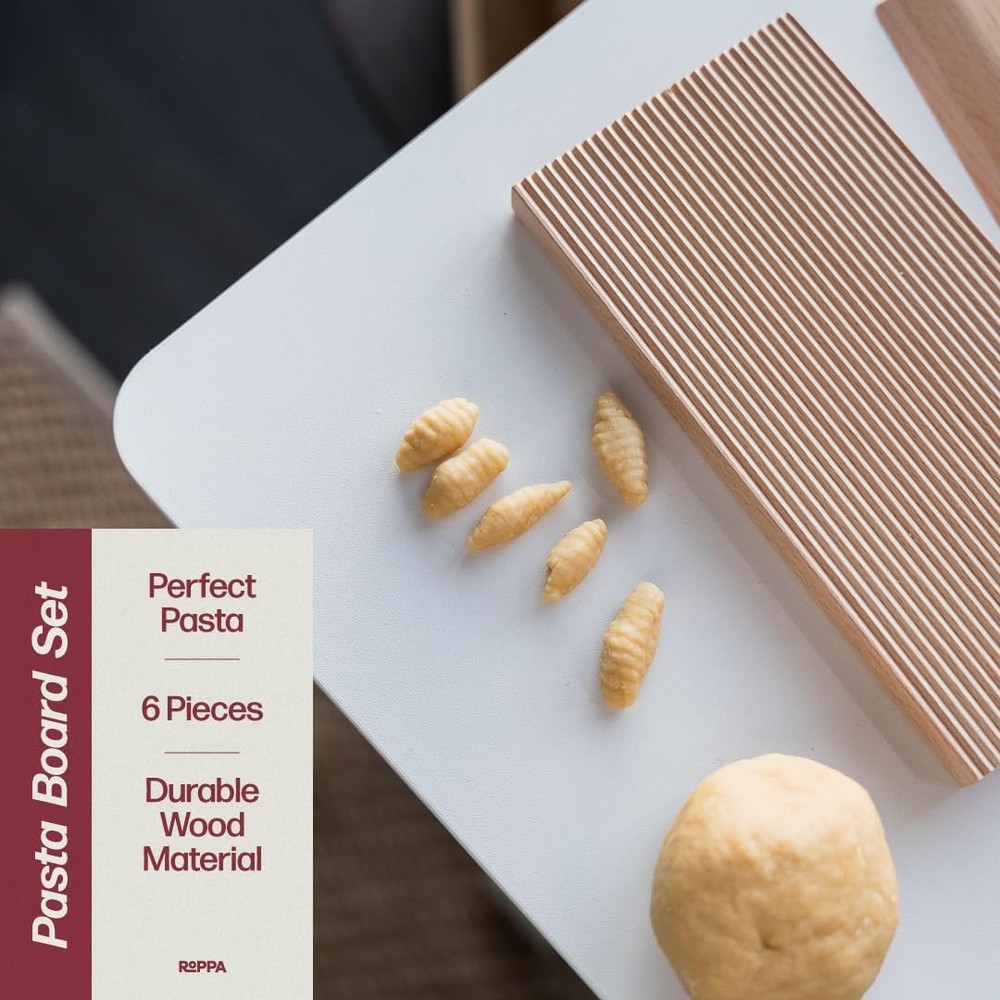 Wooden Pasta Board Set – 6-Piece Making Tools – Includes medium, Wood