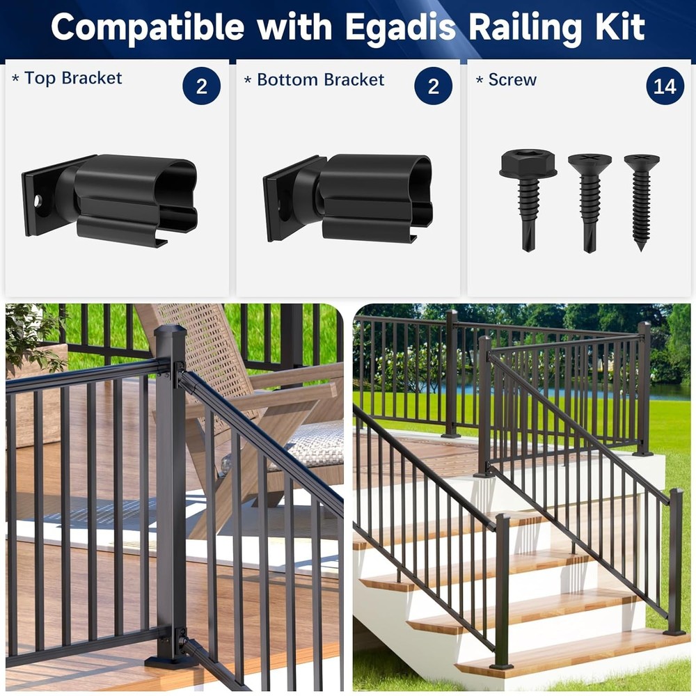 4 Pack Aluminum Deck Railing Bracket Connector, Adjustable Railing Bracket, Blac