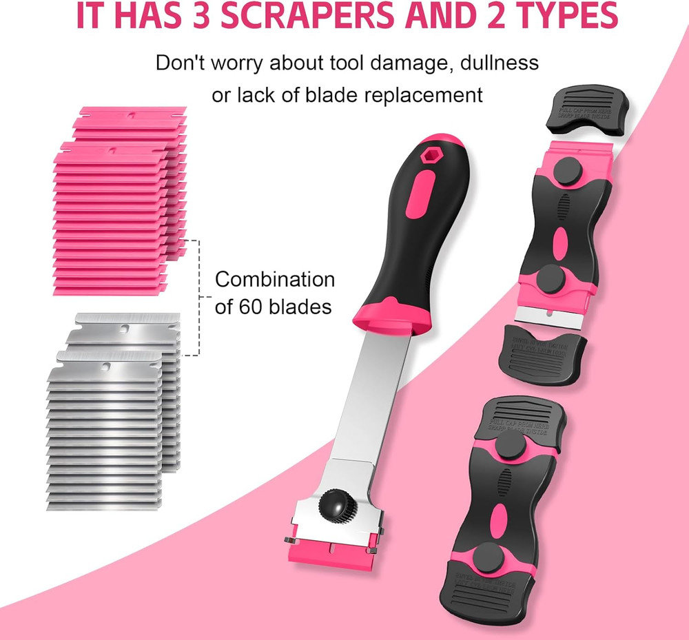 3 Pack Razor Blade Scraper Set, Includes 30 Plastic & 30 Metal Blades, Multi-Pur