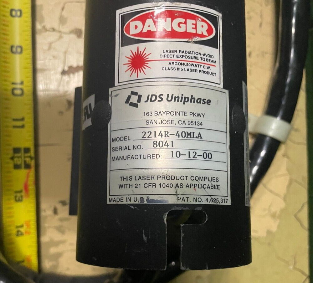 JDS Uniphase 2214R-40MLA Class IIIb Continuous Wave Argon Laser Head