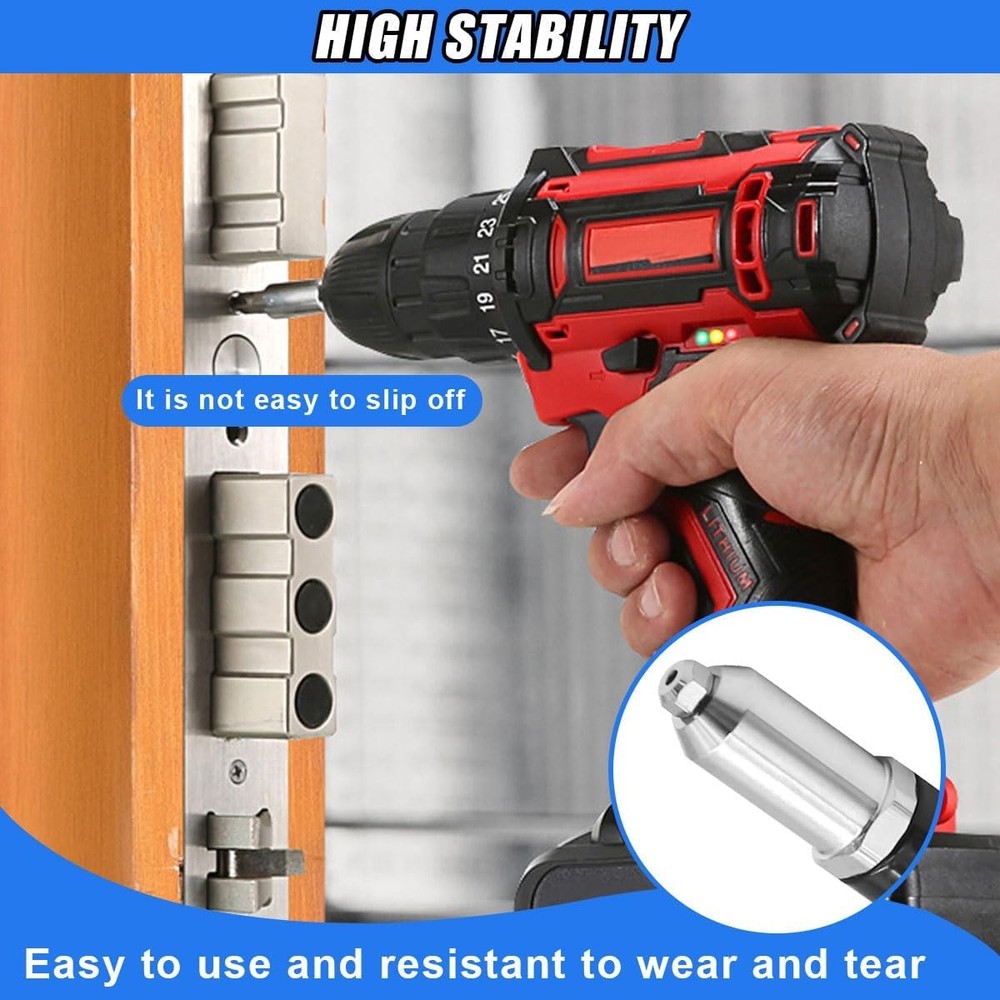Pop Rivet Gun Adapter Kit, Drill Attachment with 4 Rivets Heads...