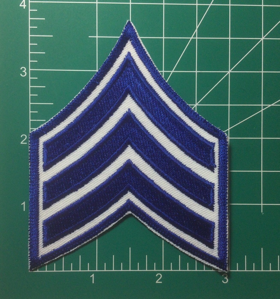 (2) Sergeant Chevron Patch police 3 stripe Royal Blue on White