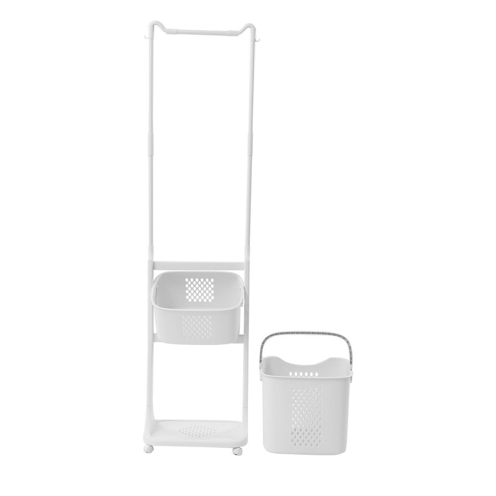 Rolling Laundry Basket Bathroom Kitchen Clothes Storage Shelf Multi-layer Stand