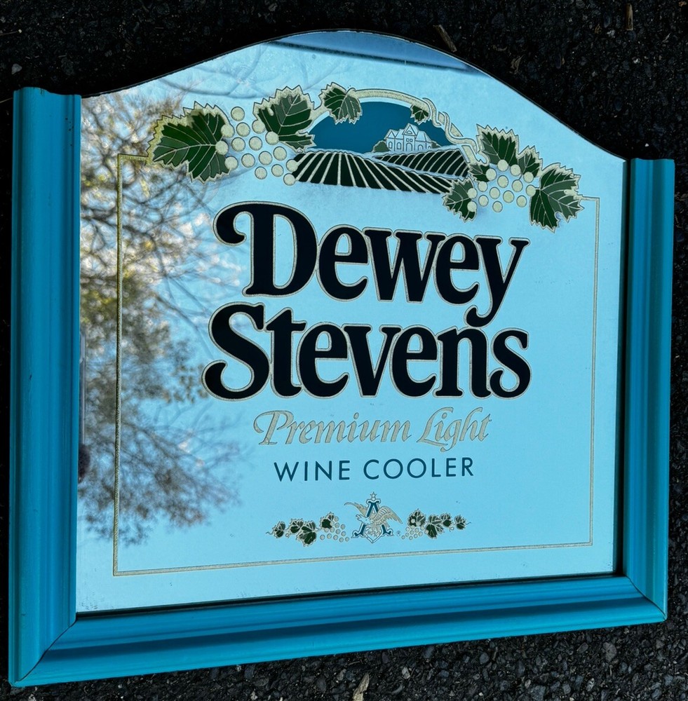 DEWEY STEVENS PREMIUM LIGHT WINE COOLER BAR MIRROR FRAMED 17”X 15”