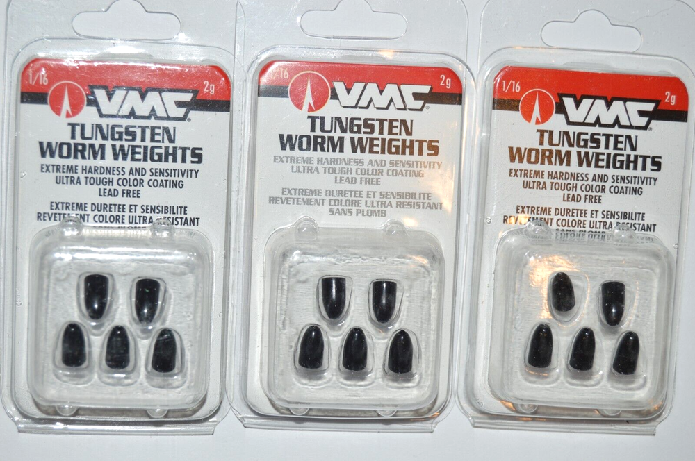 3 packs vmc tungsten texas rig worm sinker weights black 1/16oz