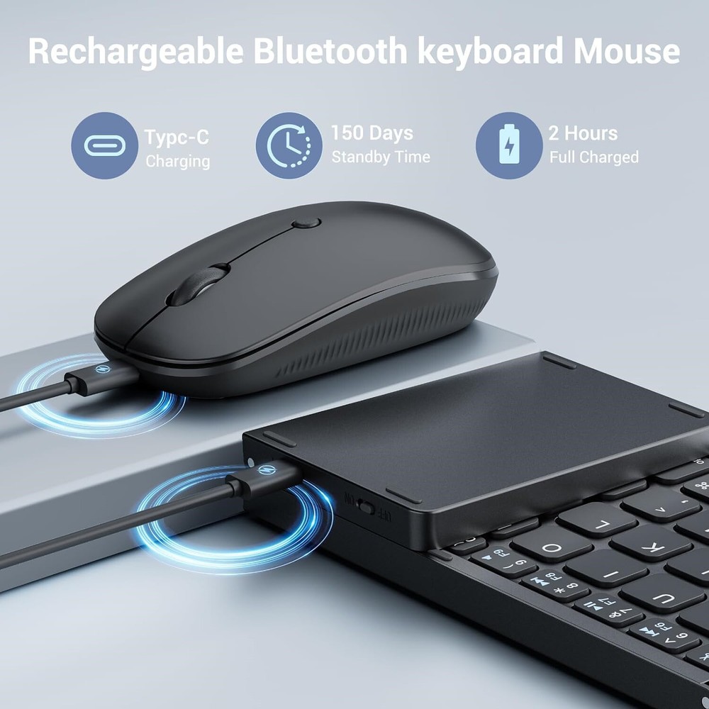 Portable Foldable Rechargeable Travel Bluetooth Keyboard and Mouse Black