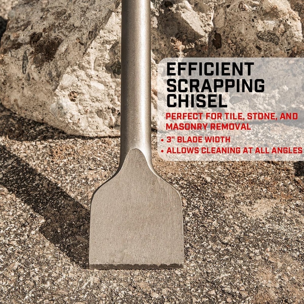 Durable 1-1/8" Hex Tile Chisel 3" Wide for Efficient Demolition & Masonry Work