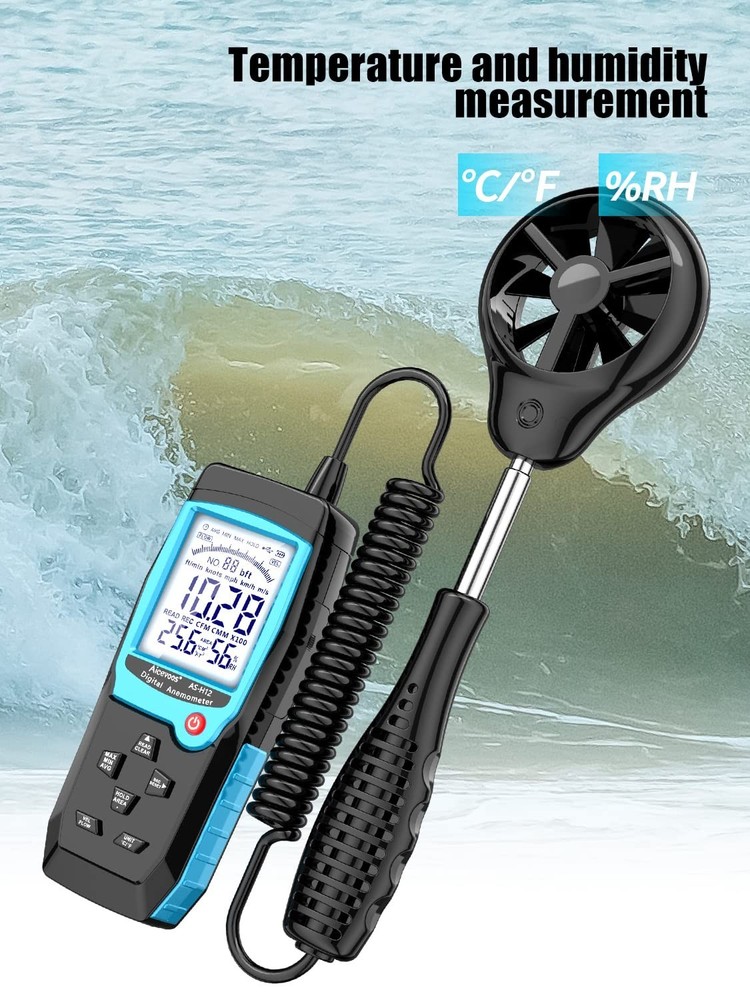 Professional H12 Digital Wind Speed Meter with Extended Sensor & Humidity Reader