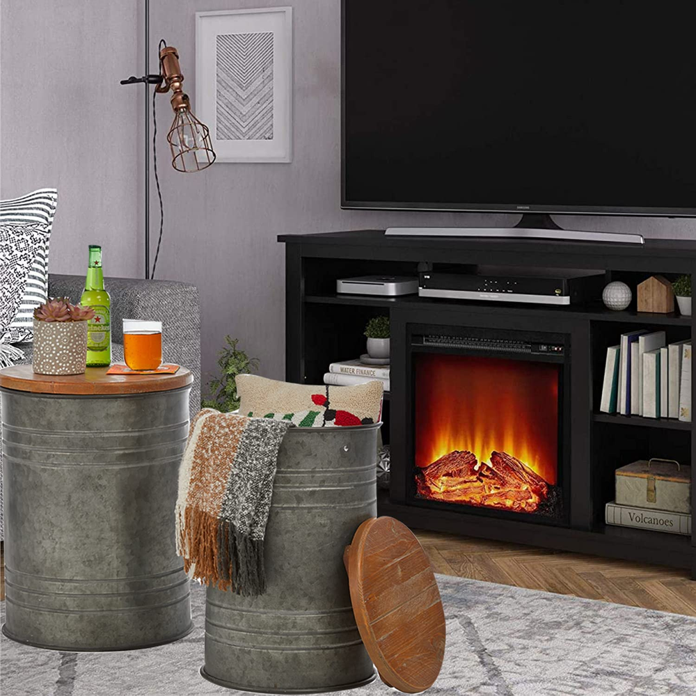 Rustic Storage Ottoman Seat Stool, Farmhouse End Table, Galvanized Metal Grey