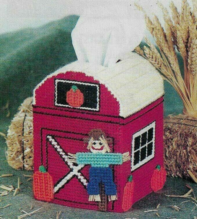 DOWN ON THE FARM TISSUE TOPPER BARN PLASTIC CANVAS PATTERN INSTRUCTIONS
