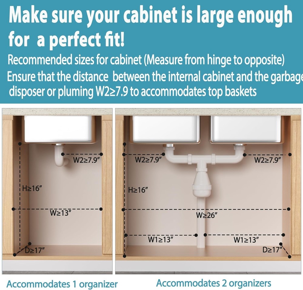 Under Sink Organizer 2 Pack 2 Tier Slide Out Large Capacity Height Adjustable