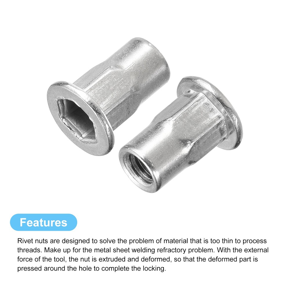 M3 Half Hex Body Rivet Nuts, 60pcs 304 Stainless Steel Threaded Insert Nuts