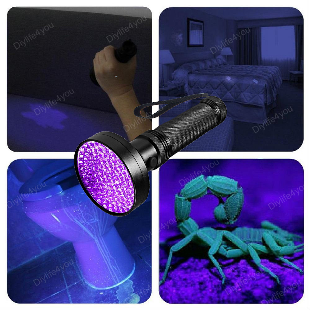 100 LED UV Flashlight 395nm Ultraviolet Blacklight Detector Handheld Torch Light