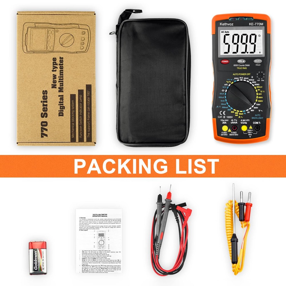 Multimeter 6000 Counts TRMS, Digital Multi Meter Measure AC DC Voltage Curren...