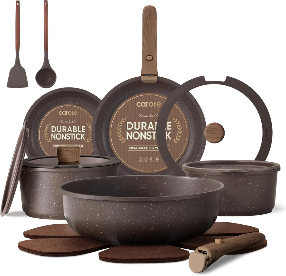 17PCS Pots and Pans Set Non Stick with Detachable Handle, Nonstick Cookware Sets