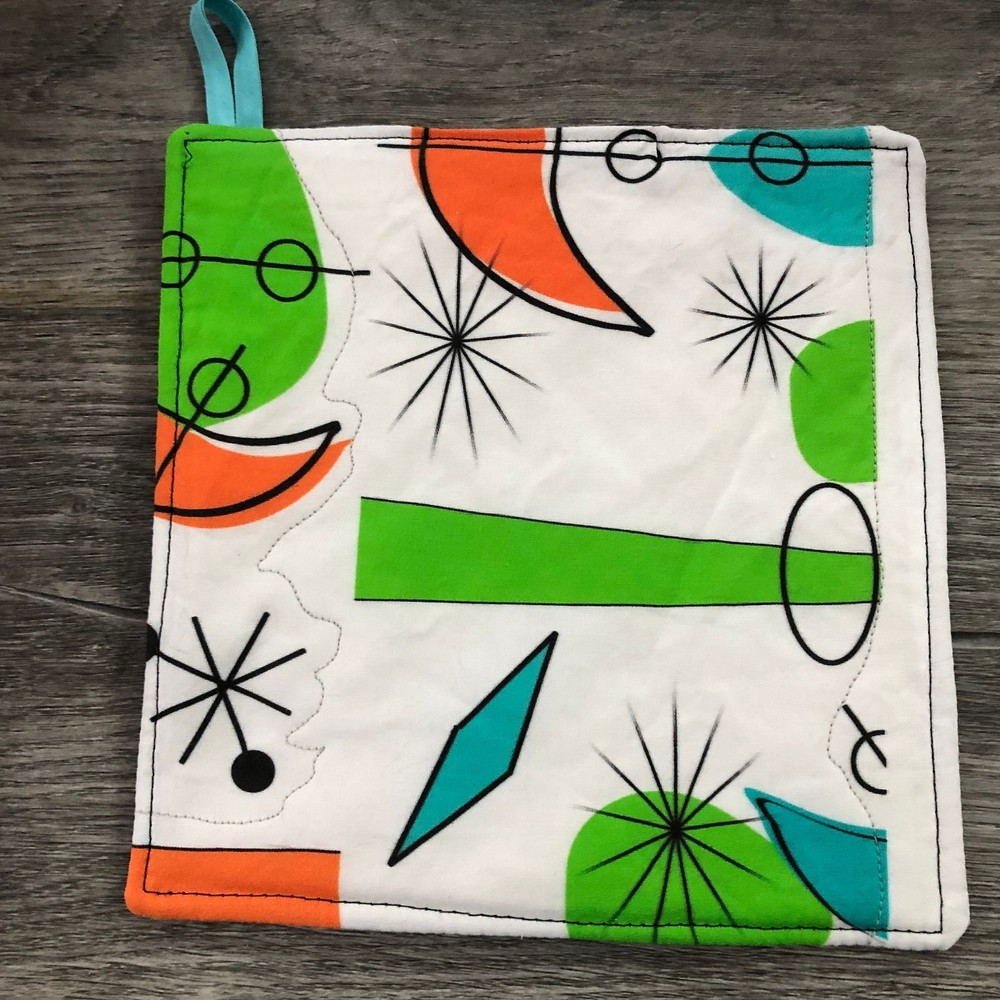 Handmade Quilted Potholder: Retro Atomic Print Hotpad