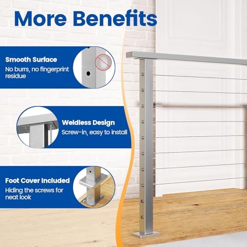 Cable Railing Post 36 Inch 36"x2"x2" Level Drilled Surface Mount Level post