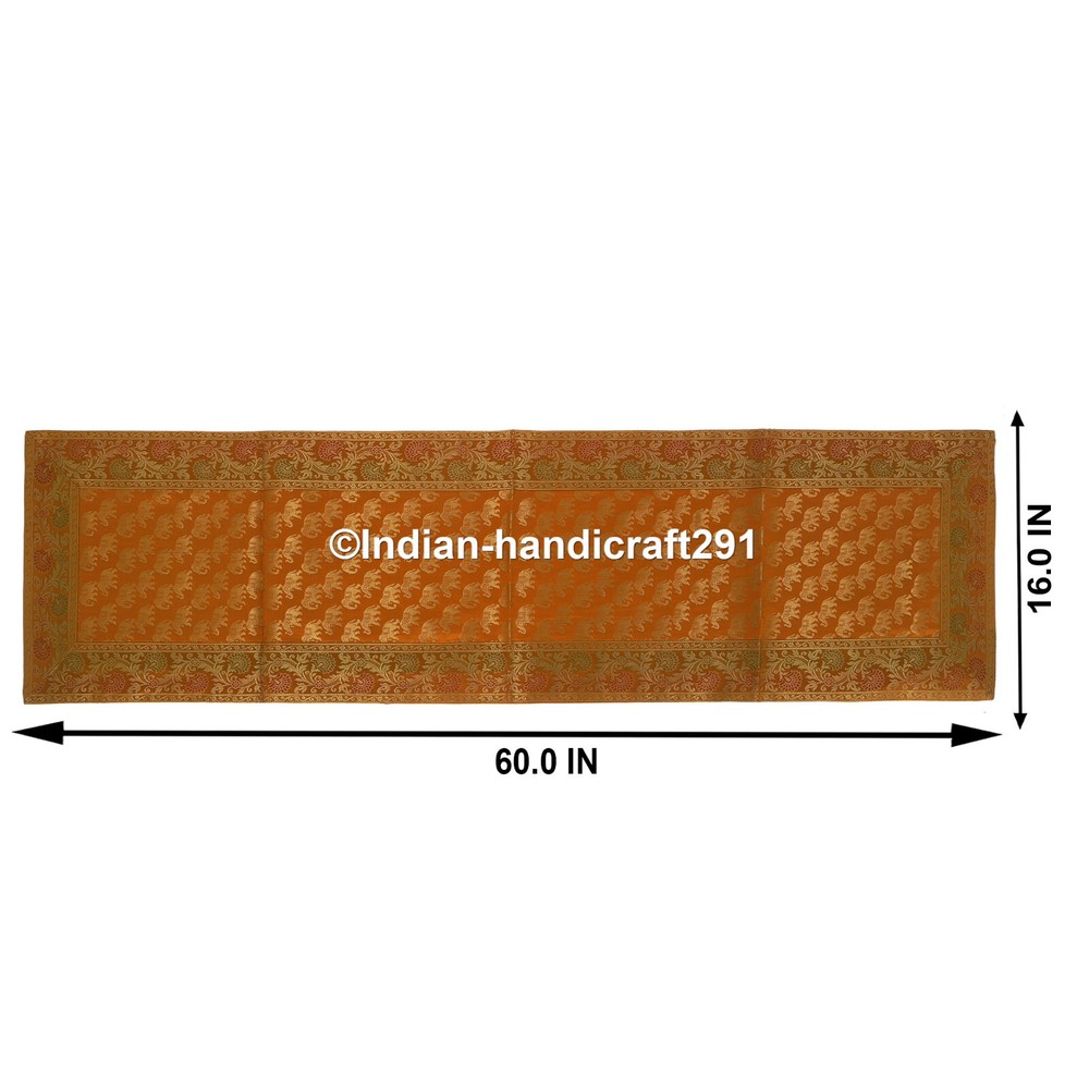 Indian Brocade Banarasi Wedding Decor Silk Runner Mandala Dining Table Runner