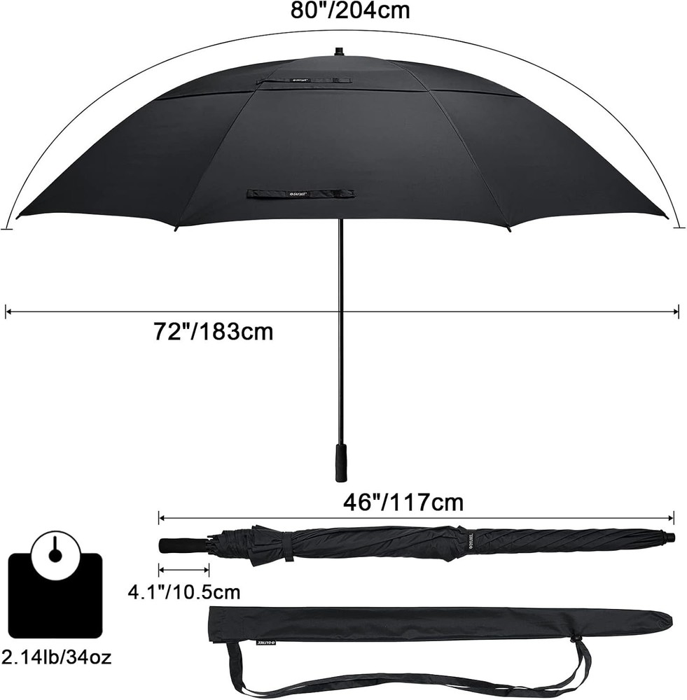 80 Inch Huge Large Oversize Golf Umbrella Double Canopy Vented Windproof Stick U