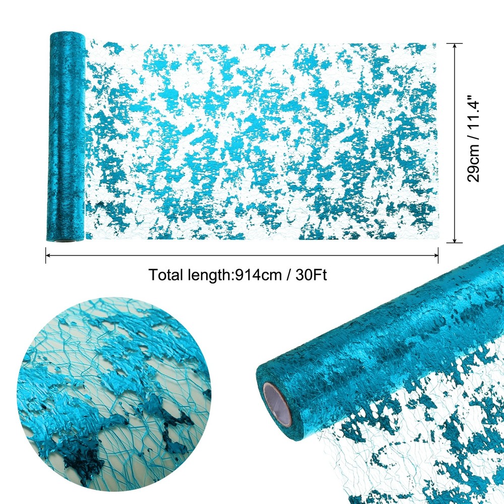 Lake Blue Table Runner Roll 11.4" x 30Ft Sequin Foil Metallic Mesh Table Runner