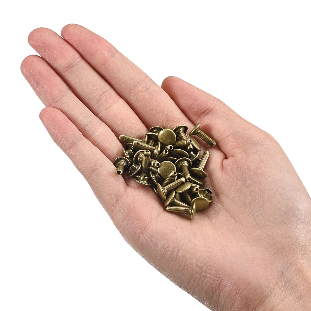 100 Sets Leather Rivets, 6x10mm Double Cap Rivets, Bronze Tone